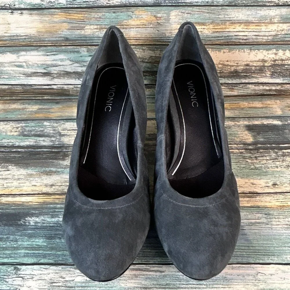 Vionic Camden Wedge Heel Pumps Shoes Womens Shoes Size 9.5M Gray Suede Round Toe